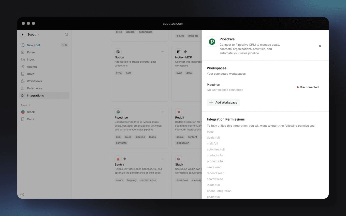 The Pipedrive integration in Scout